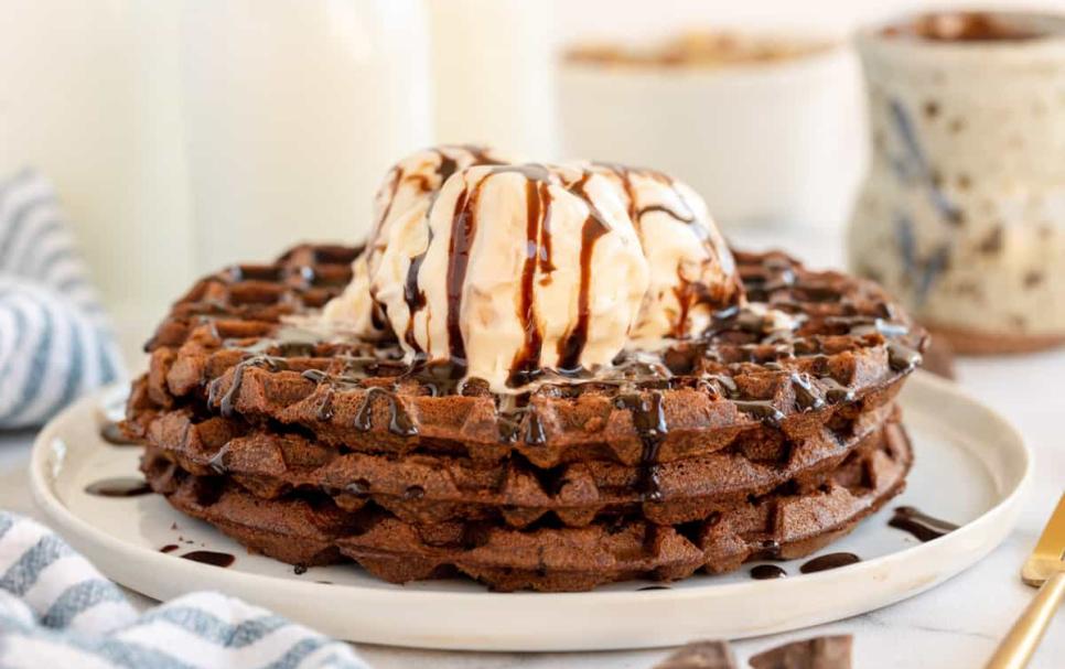 brown waffles with honey scrup